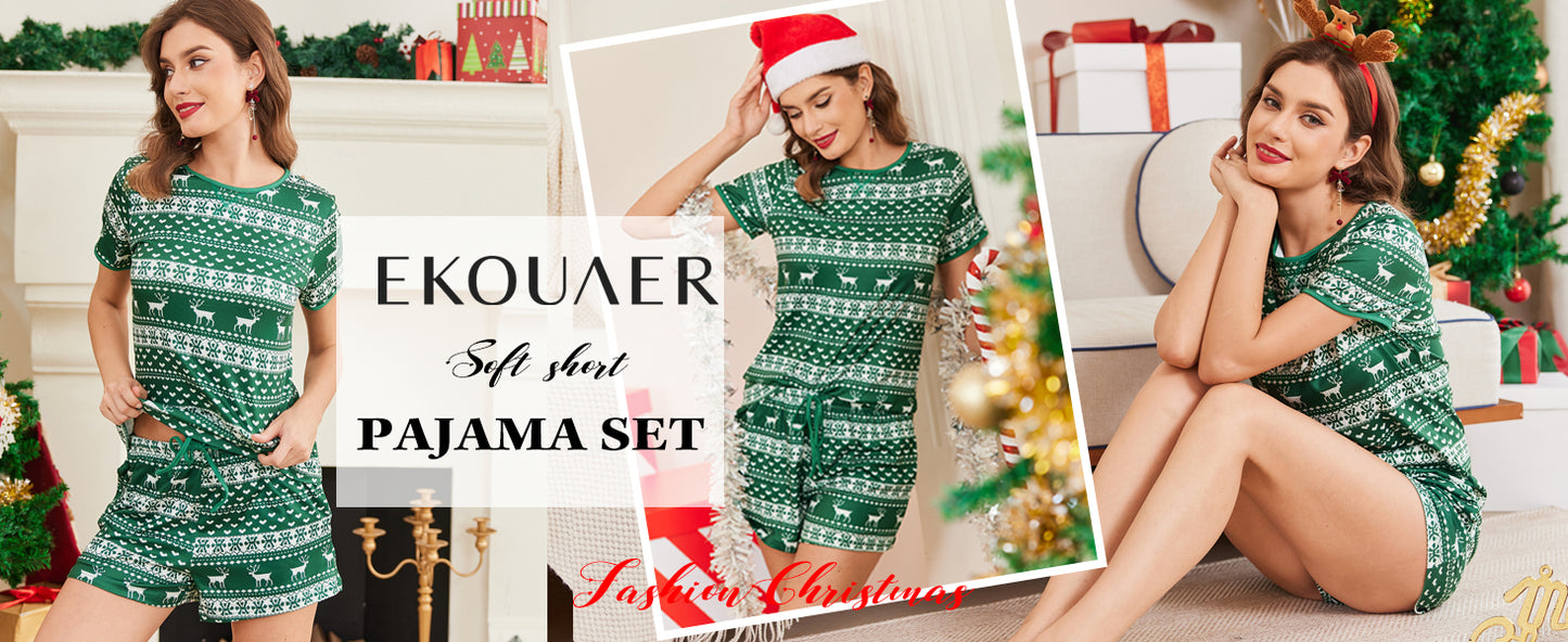 Ekouaer Women Pajama Set Casual Short Set