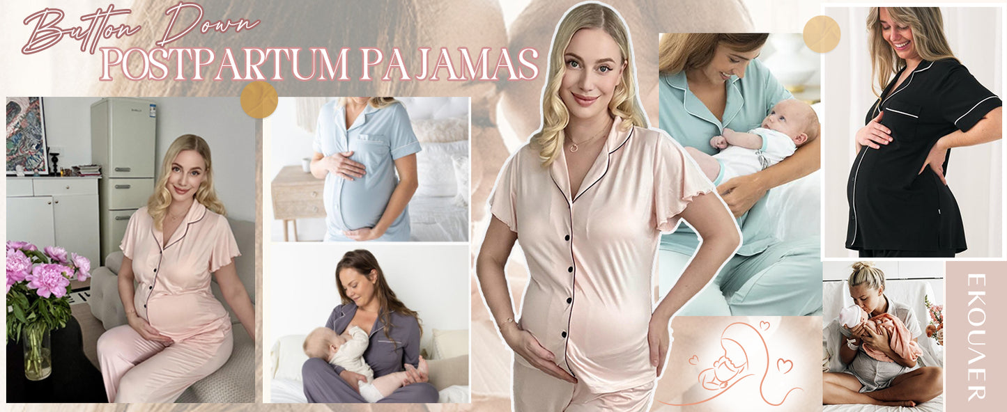Ekouaer Pajamas for Women Set Button Up Sleepwear Cute Pjs Ruffle Sleeve Notch Collar Loungewear with Long Pants