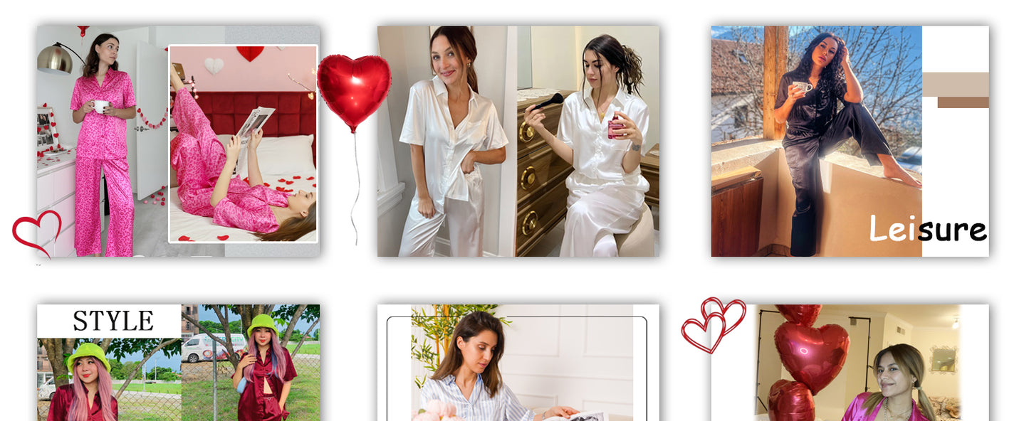 Ekouaer Silk Pajamas for Womens Set 2 Piece Satin Pjs Soft Button Down Sleepwear Wide Leg Long Pants with Pockets