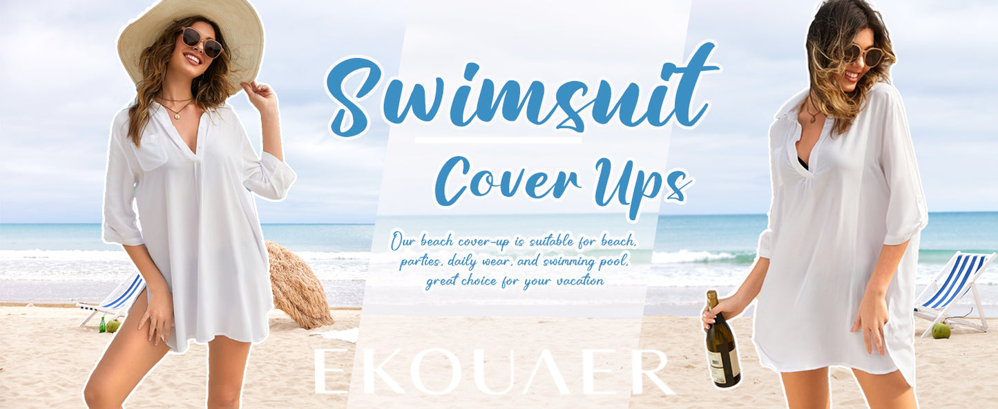 Ekouaer Womens Cover Up Shirt Swimsuit Beach Bikini Beachwear Bathing Suit