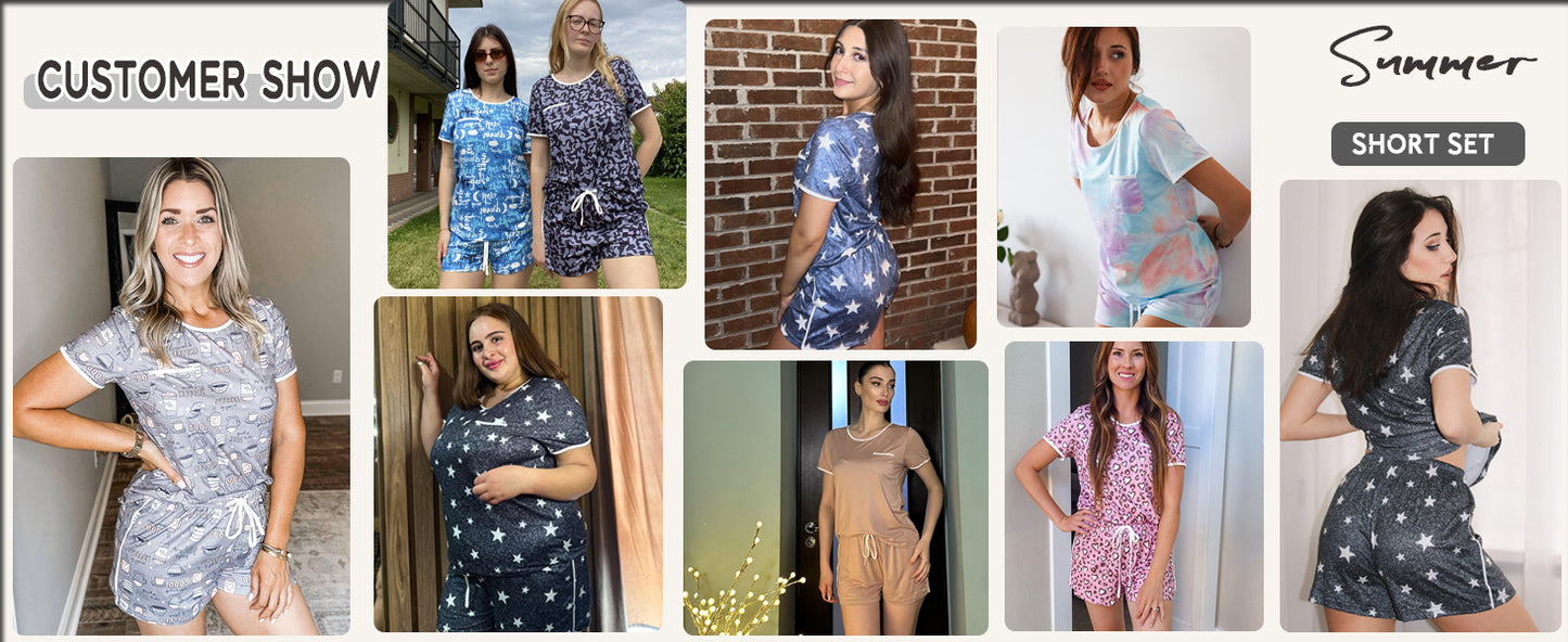Ekouaer Womens Pajama Sets 2 Piece Soft Short Sleeve Top and Shorts Sleepwear Round Neck Pjs Lounge Set with Pockets