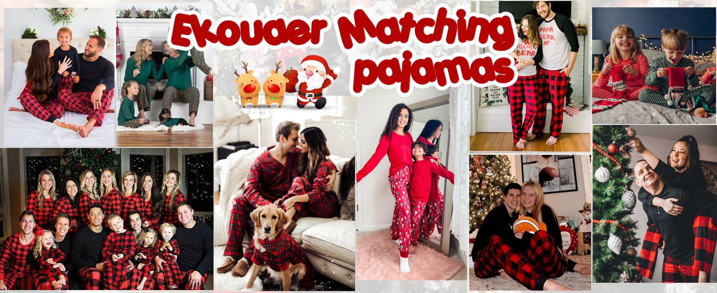 Ekouaer Family Matching Pajamas Christmas Sleepwear Long Sleeve Shirt with Plaid Pants Soft Loungewear Pjs Set