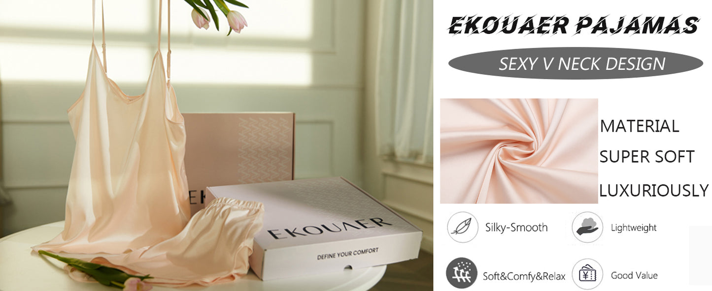 Ekouaer Silk Pjs for Women Satin Pajamas Set Lingerie Camisole Pajamas Cami Shorts Set Nightwear