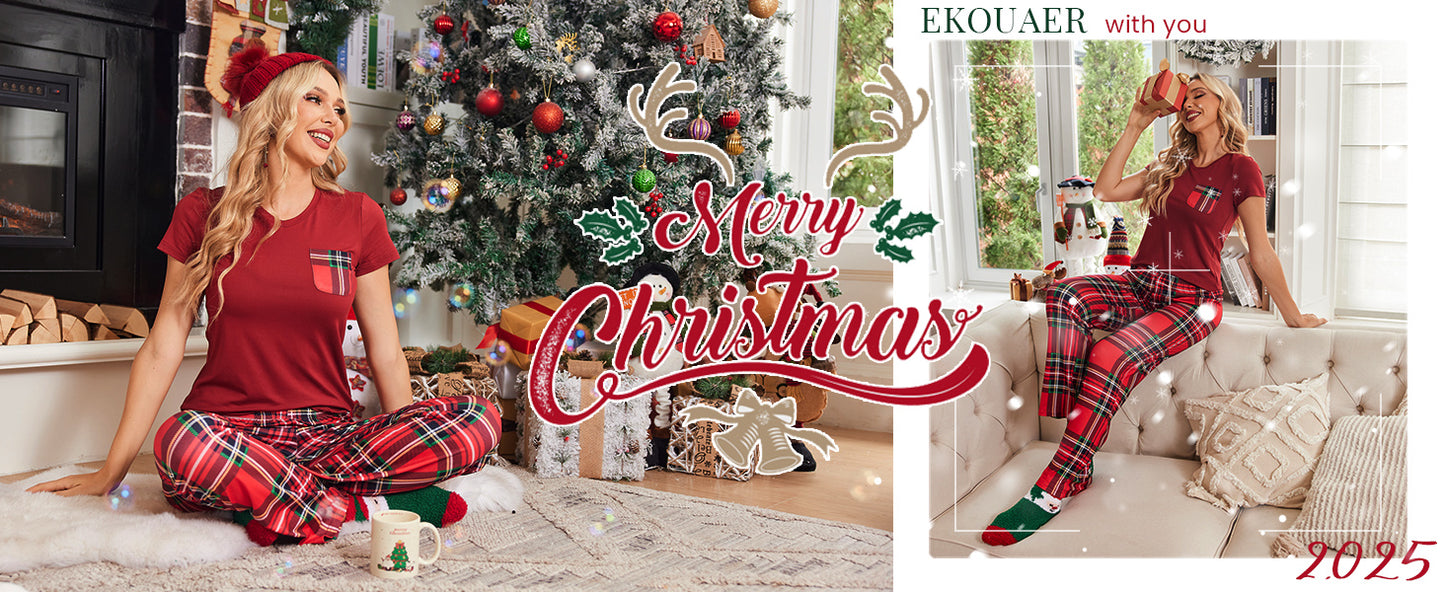 Ekouaer Pajama Sets for Women 2 Piece Short Sleeve Pj Sets With Long Printed Pants Sleepwear Casual Lounge Sets