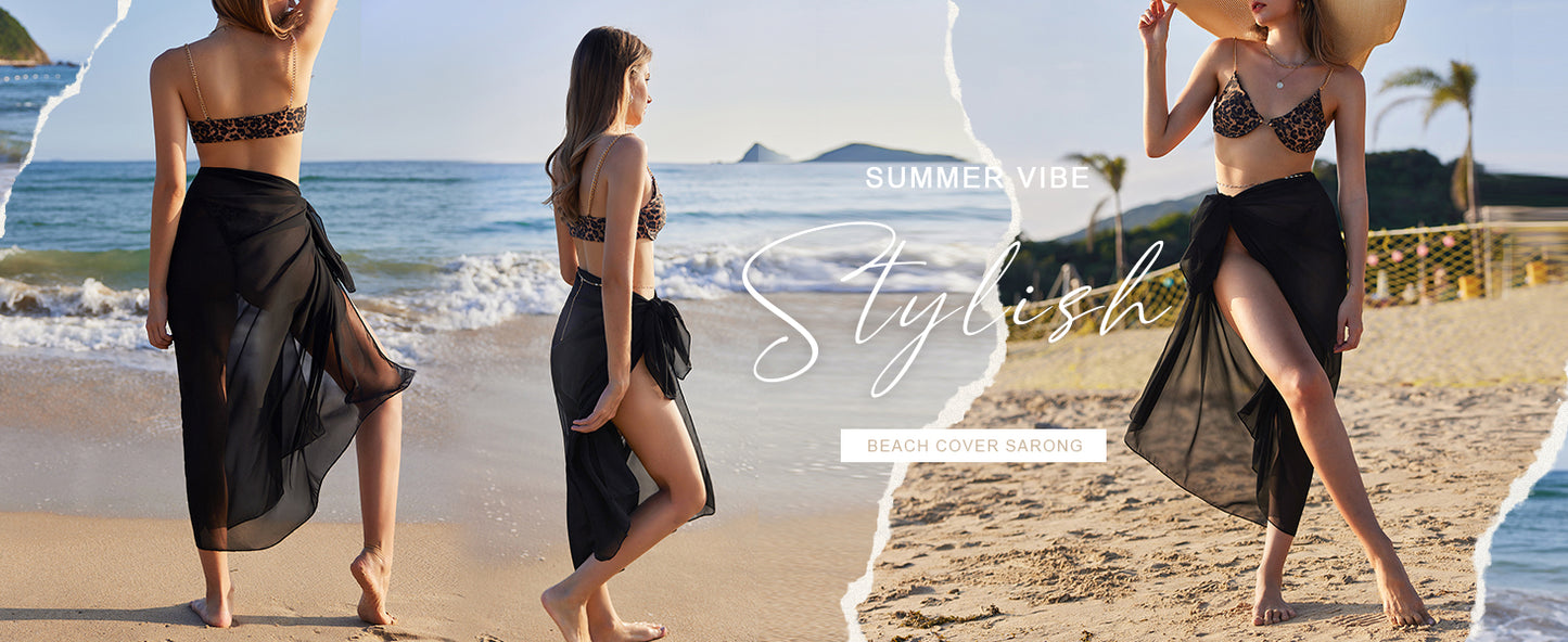 Ekouaer Women Sarong Swimsuit Coverups Chiffon Long Bikini Wraps Sheer Beach Bathing Suit Cover Up