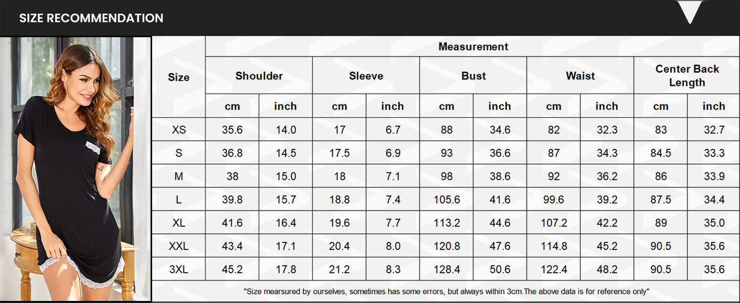 Ekouaer Nightgowns for Women Sexy Sleepshirts V Neck Short Sleeve Sleepwear Lace Trim Soft Night Shirts