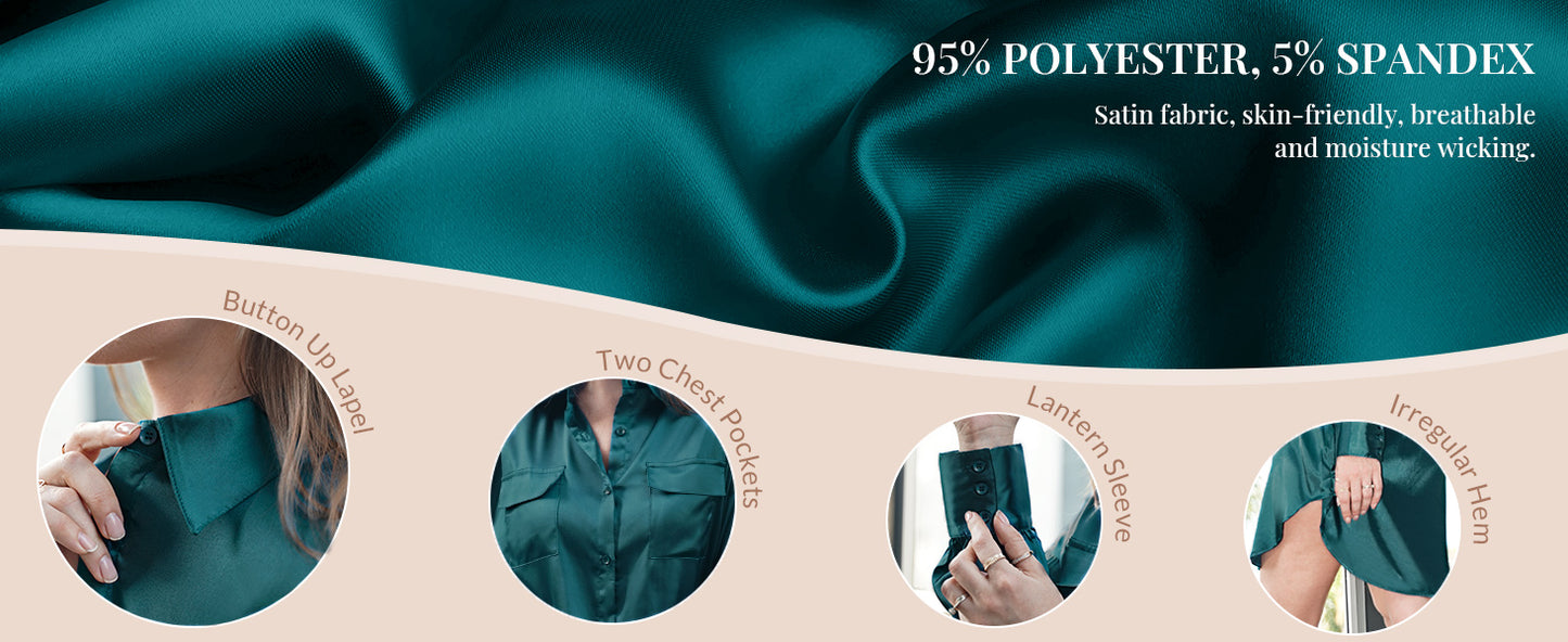 Ekouaer Women Satin Sleep Shirt Long Sleeve Nightgown Button Down Nightshirt Silk Sleepwear Soft Pajama Dress Sleep Dress