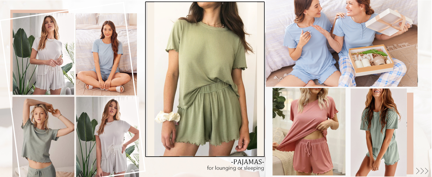 Ekouaer Womens Pajamas 2 Piece Ribbed Knit Pjs Short Sleeve Sleepwear Set Summer Soft Pajamas Set Casual Lounge Sets