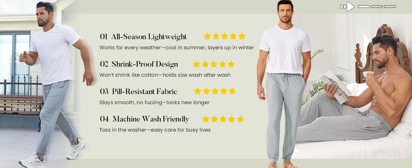 Ekouaer Men's Pajama Pants, Lightweight Loungewear, Comfy Jogger Sleep Pant Long Pj Bottoms with Drawstring & Pockets