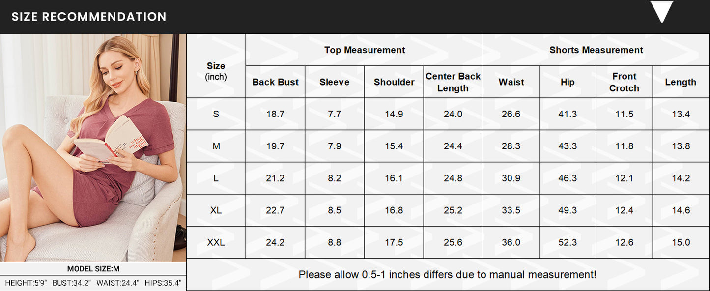 Ekouaer Pajamas Set Women's Short Sleeve 2 Piece PJ Sets V Neck Comfy Sleepwear Loungewear with Pockets