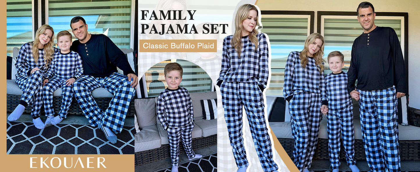 Ekouaer Family Christmas Pajamas Matching Sets Womens Mens Pjs Long Sleeve Sleepwear Holiday Lounge Sets