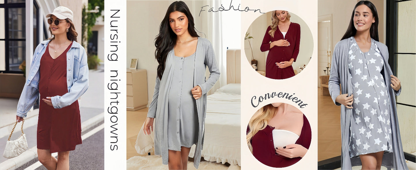 Ekouaer Button Down Nightgown for Women Long Sleeve Sleepwear V Neck Nightshirt Boyfriend Pajama Dress Sleep Dress