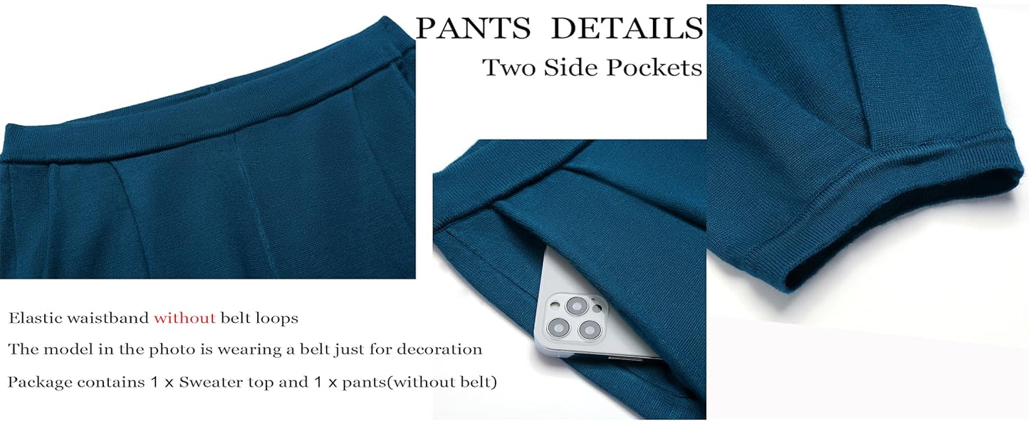 Ekouaer Two Piece Outfits Lounge Sets for Women Sweater Sets Knit Short Sleeve Tops Jogger Pants Matching Tracksuit