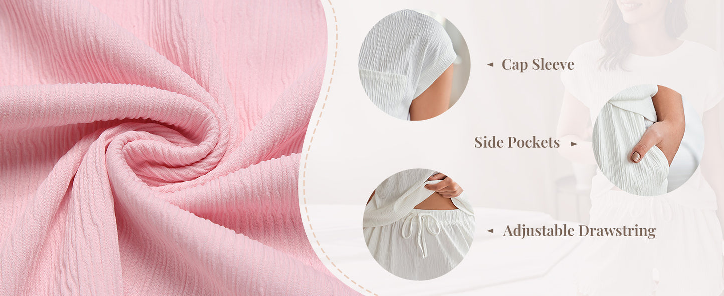 Ekouaer Womens Pajama Set Cap Sleeve Tops and Ruffle Shorts Lounge Set 2 Piece Pj Sets Casual Sleepwear with Pockets