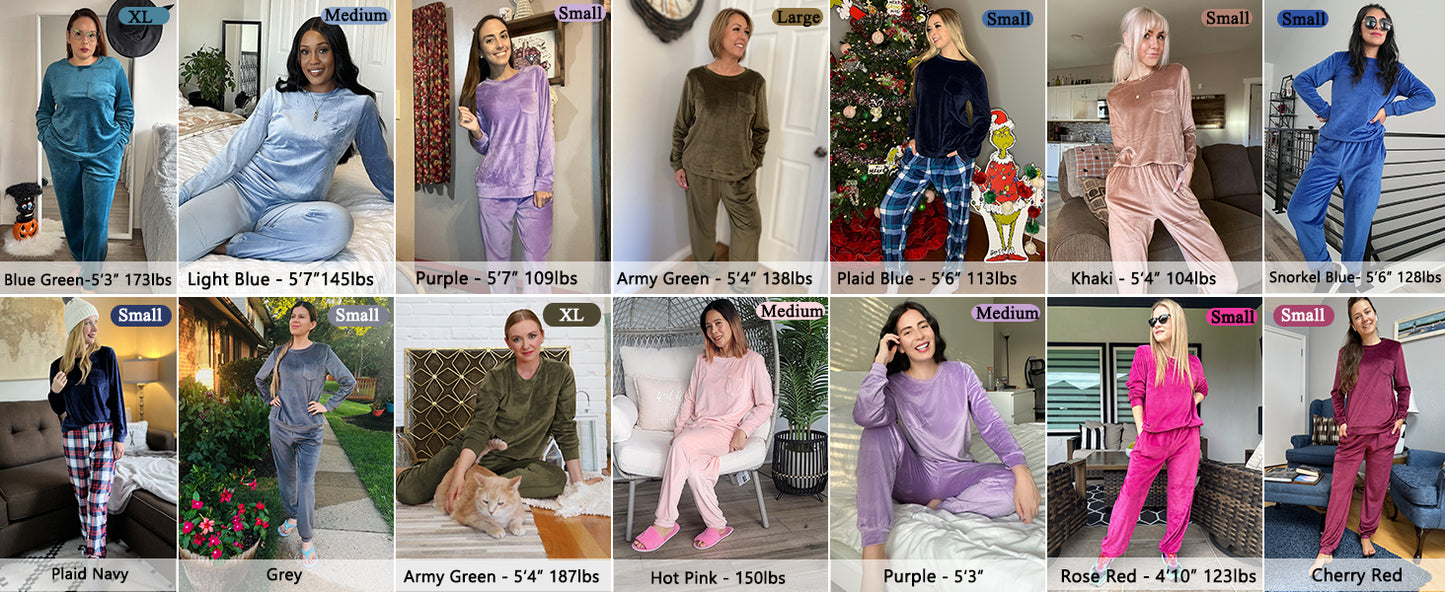 Ekouaer Womens Pajamas Sets Long Sleeve Soft Sleepwear 2 Piece Velvet Pjs Lounge Sets with Pockets Army Green S