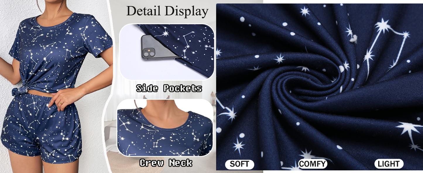 Ekouaer 2 Pack Pajamas Short Sleeve Top with Shorts Sets Comfy Pjs Lounge Sets Sleepwear for Women