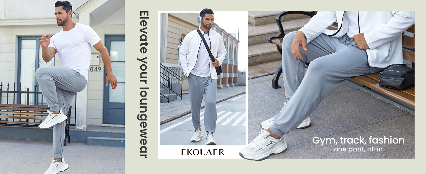 Ekouaer Men's Pajama Pants, Lightweight Loungewear, Comfy Jogger Sleep Pant Long Pj Bottoms with Drawstring & Pockets