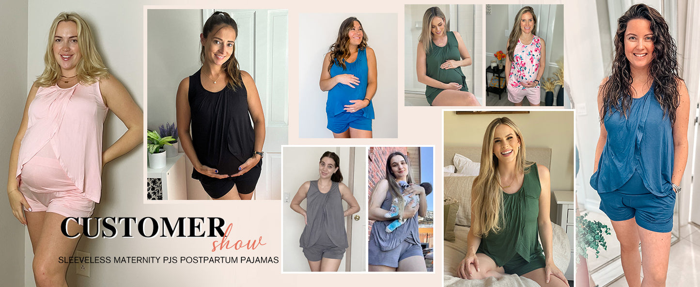 Ekouaer Women Maternity Nursing Pajama Set Breastfeeding Sleepwear Double Layer Sleeveless Top & Shorts Pregnancy PJS
