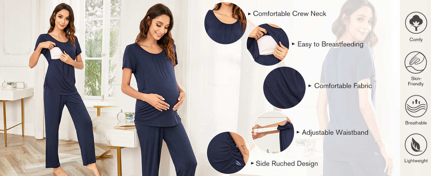 Ekouaer Womens Nursing Pajamas Maternity Breastfeeding Pjs Sleepwear Layer Soft Postpartum Lounge Set Pregnancy Clothes