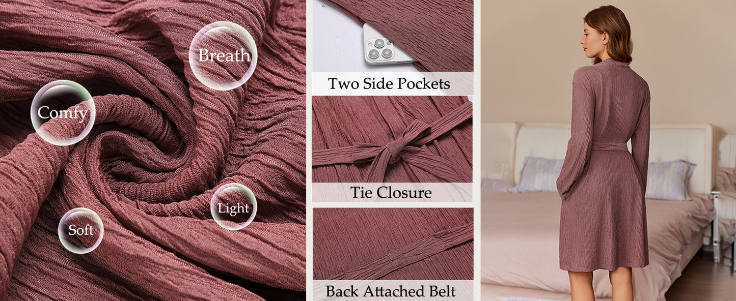 Ekouaer Robes for Women Short Knit Bathrobe Lightweight Robe Knee Length Loungewear