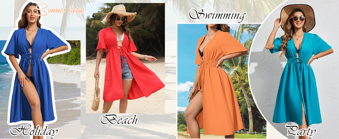 Ekouaer Women's Swimwear Cover Ups Open Front Beach Bikini Swimsuit  Cardigan Cover Up Long Flowy Beachwear