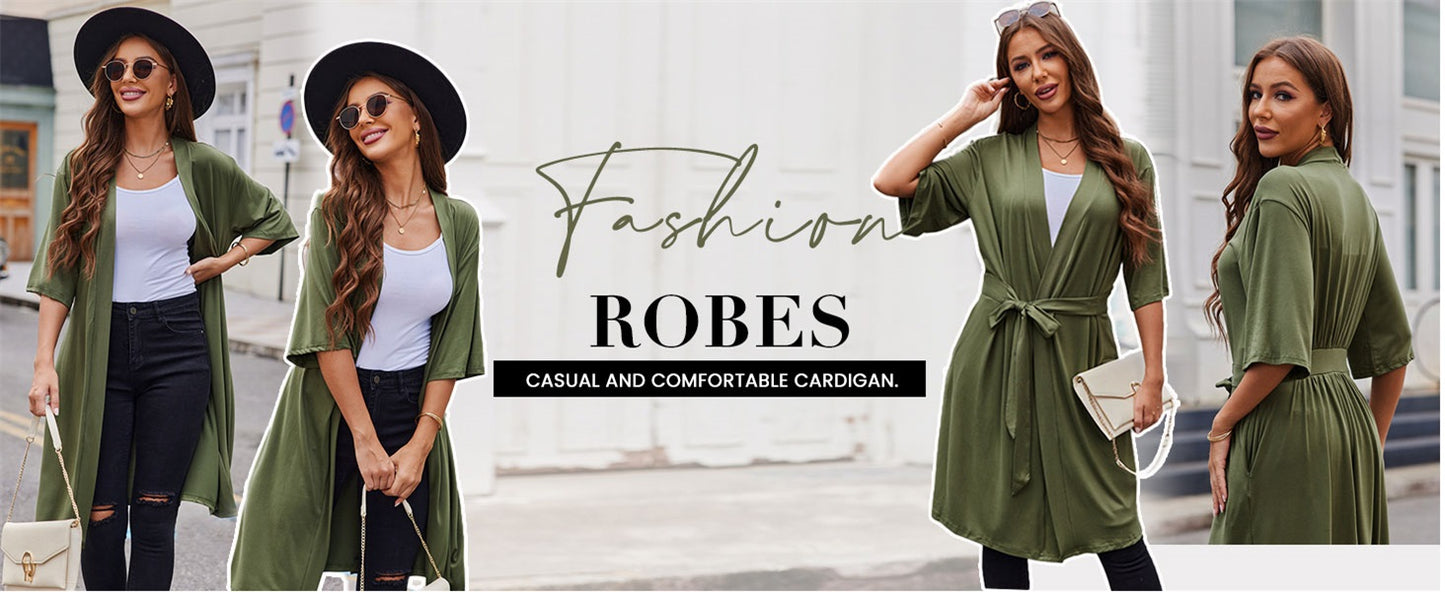 Ekouaer Short Robes for Women Lightweight Robes Knit Bathrobe Soft Sleepwear with Pockets